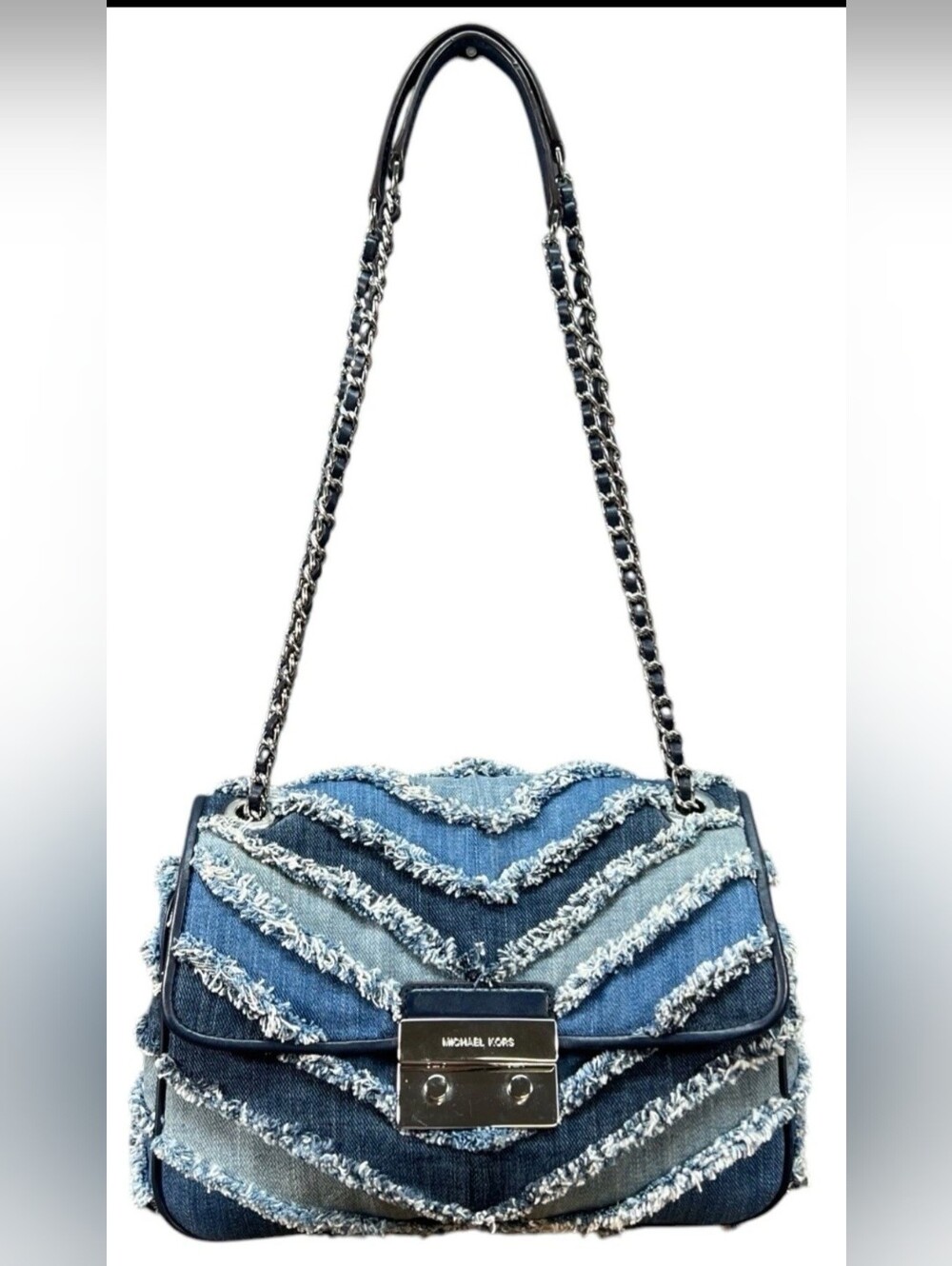 Michael Kors Sloan Frayed Denim Shoulder Bag - Picture 2 of 11